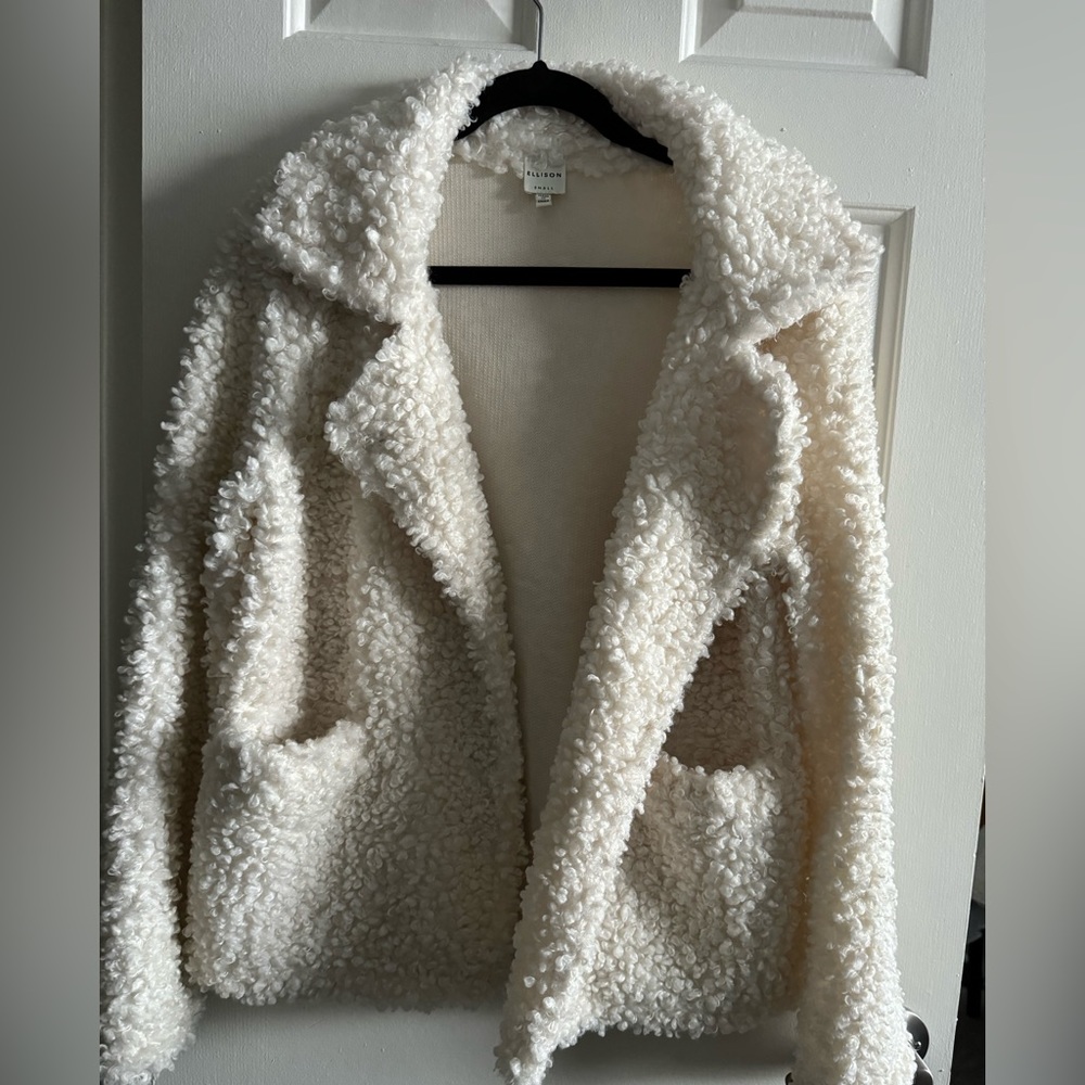 Cream fuzzy teddy coat